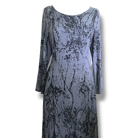 Comfy USA Womens Midi Dress Sz XL Gray Black Abstract Print Lagenlook Minimalist - Picture 2 of 8
